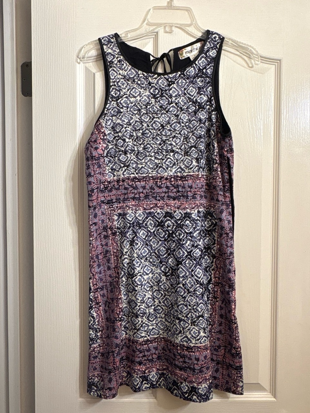 Mimi Chica Sleeveless Printed Shift Dress in Lavender and Navy